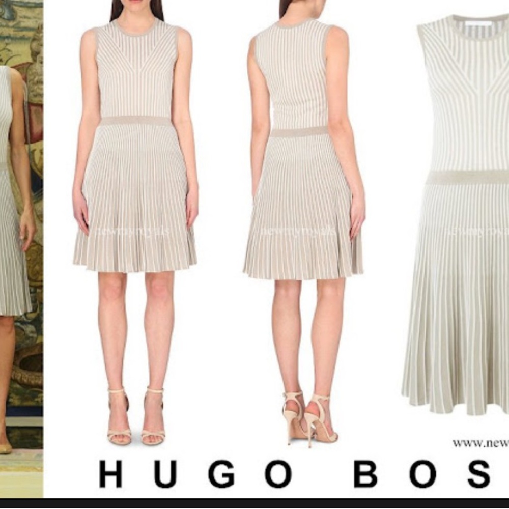 Hugo Boss Cream Pleated Dress